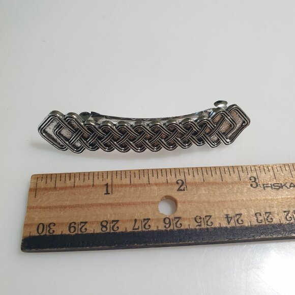 Metal Clasp Hair Barrette Weave Design Silver Finish Stylish Accessory Celtic - Picture 4 of 4